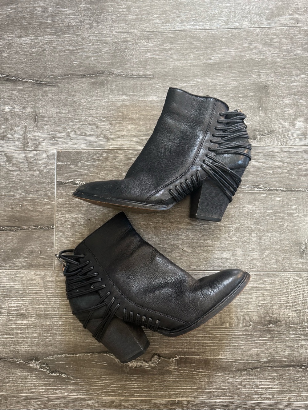 Dolce Vita Black Leather Ankle Boots with Wrapped Lace Detail - Size 8